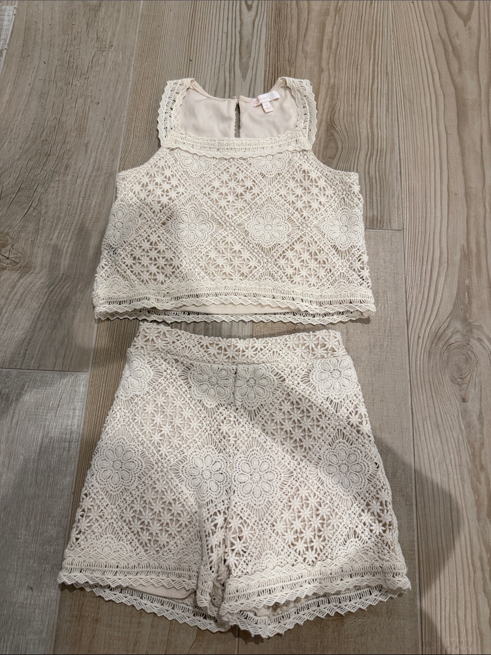 GB girls Cream Crochet Two-Piece Matching Set